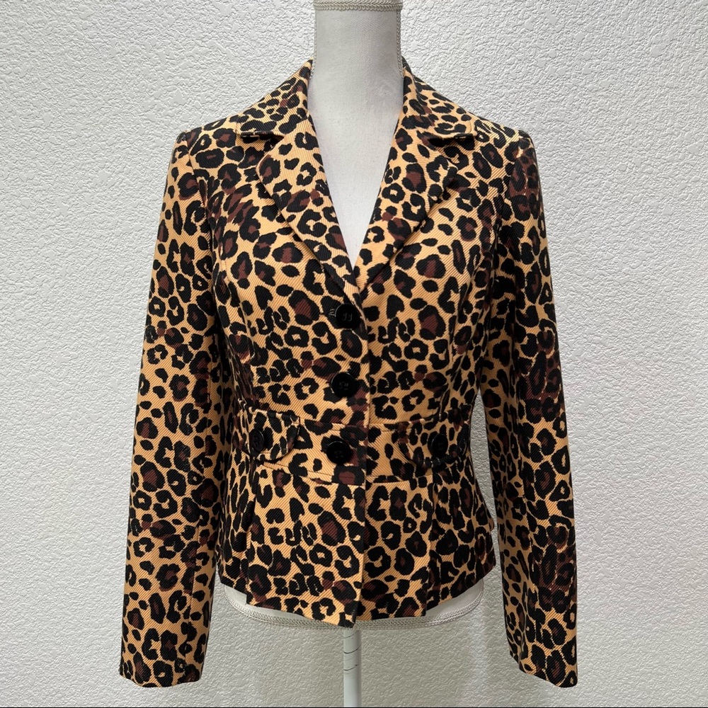 Vintage Caché Sz 10 Leopard Print Blazer Jacket Fitted Animal Print Blazer Y2K